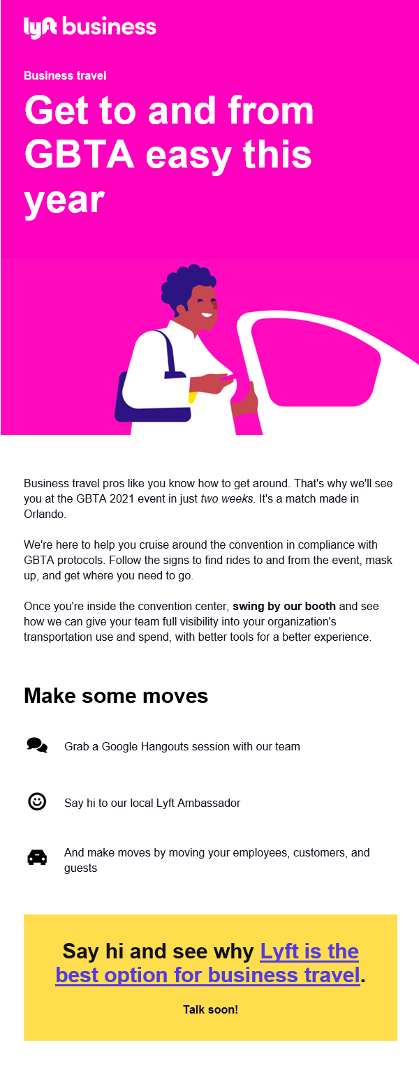 Lyft passenger GBTA travel email